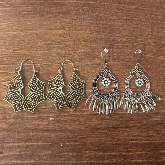 Gold-tone Dangle Earrings - 2 Pairs - Picture 2 of 5